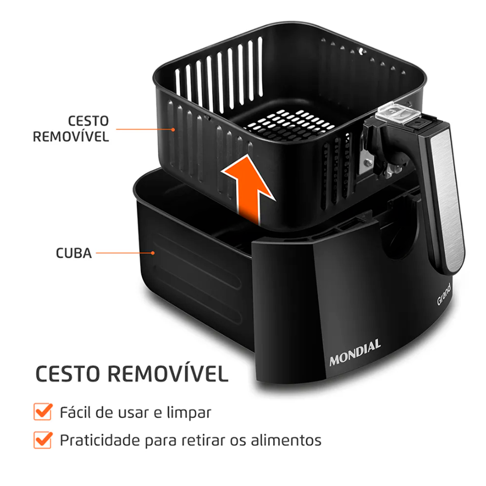 Air Frayer 5L Grand Family AFN-50BI com Time 1900W Preto/Inox Mondial