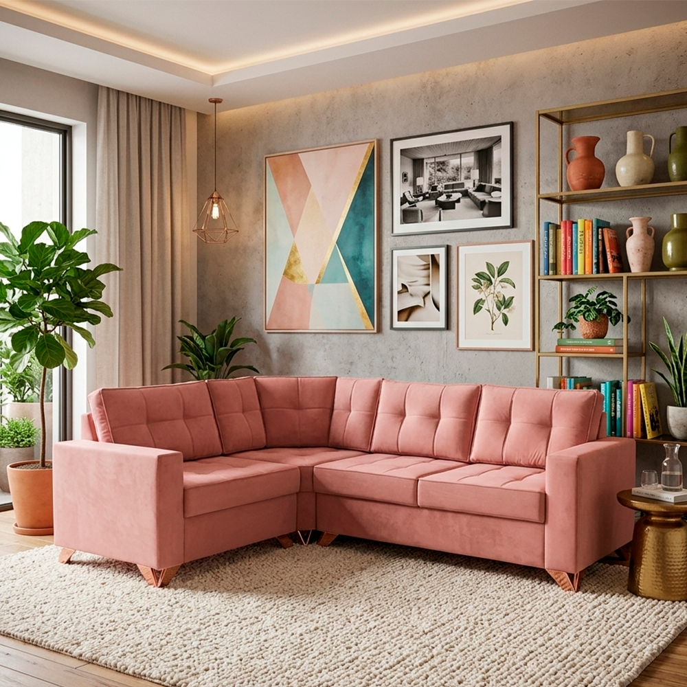 Sofa De Canto Malta Veludo Rose J.A ESTOFADOS