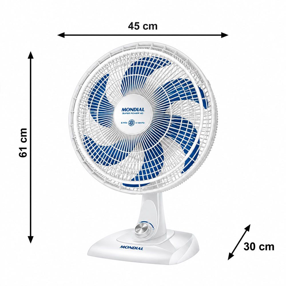 Ventilador 40CM 6P VSP-40 AP Super Power 220V Branco/Azul Mondial