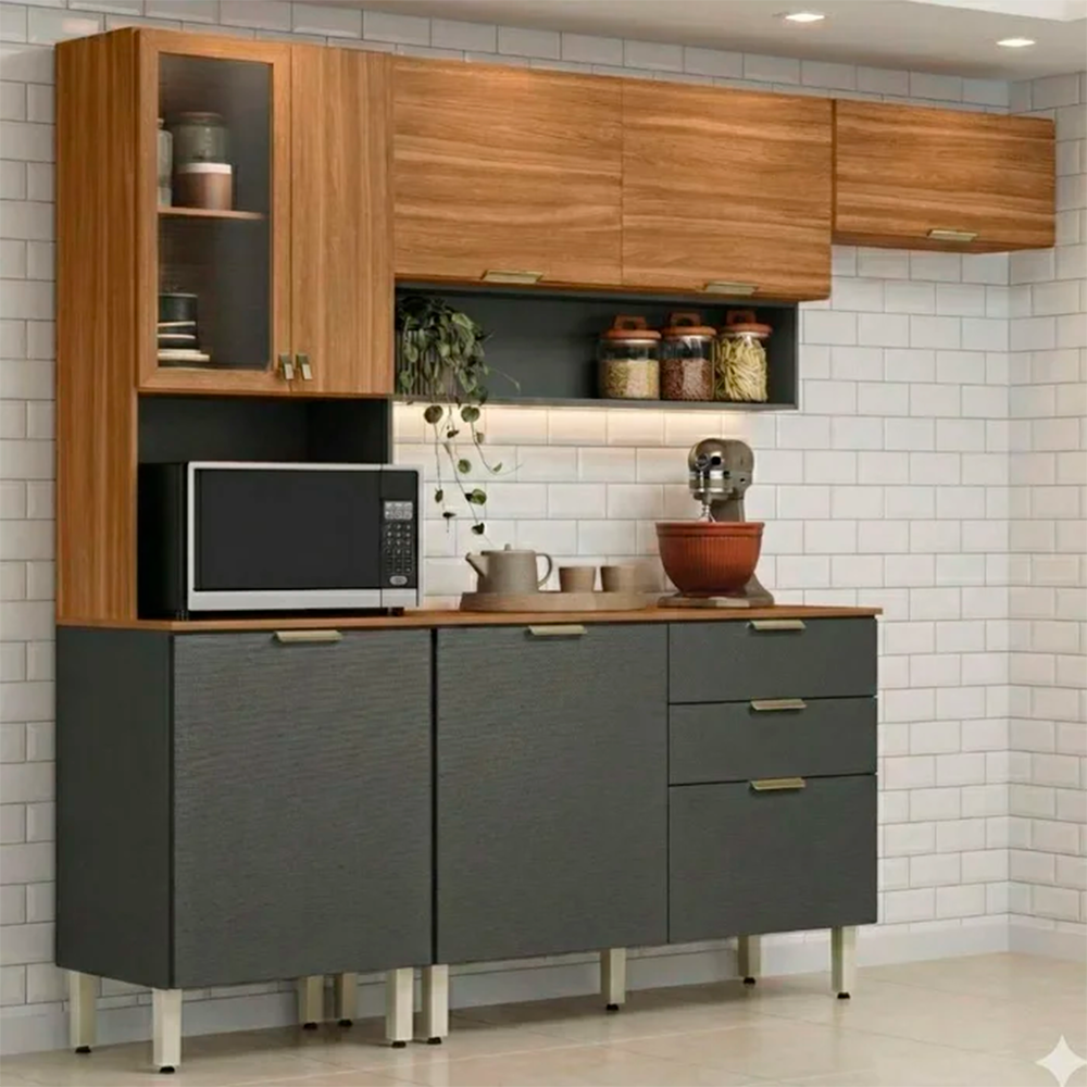 Cozinha Compacta Com Balcão Alba Amendola/Grafito Prime Tx Demobile