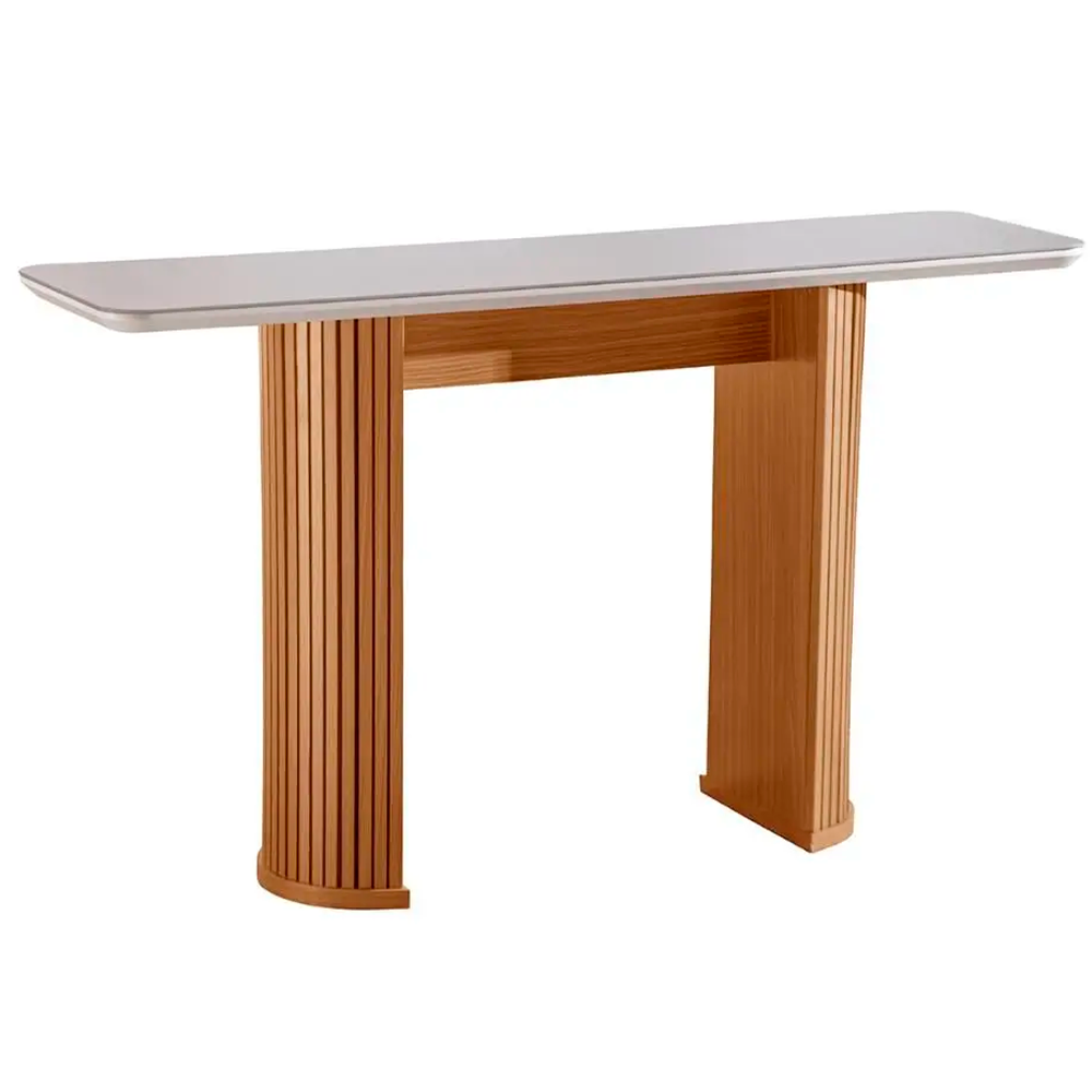 Aparador Dara 1,35x0,35 VD 4mm CHF C/Vidro Off White 4mm Castanho Cinamomo Laka Off White LJ Moveis