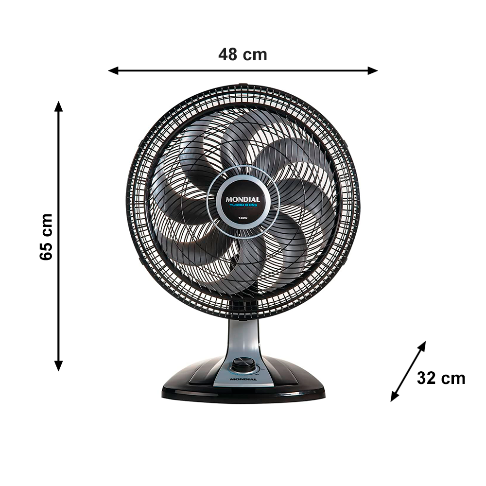 Ventilador 40CM VT-40 Turbo Preto/Prata Mondial