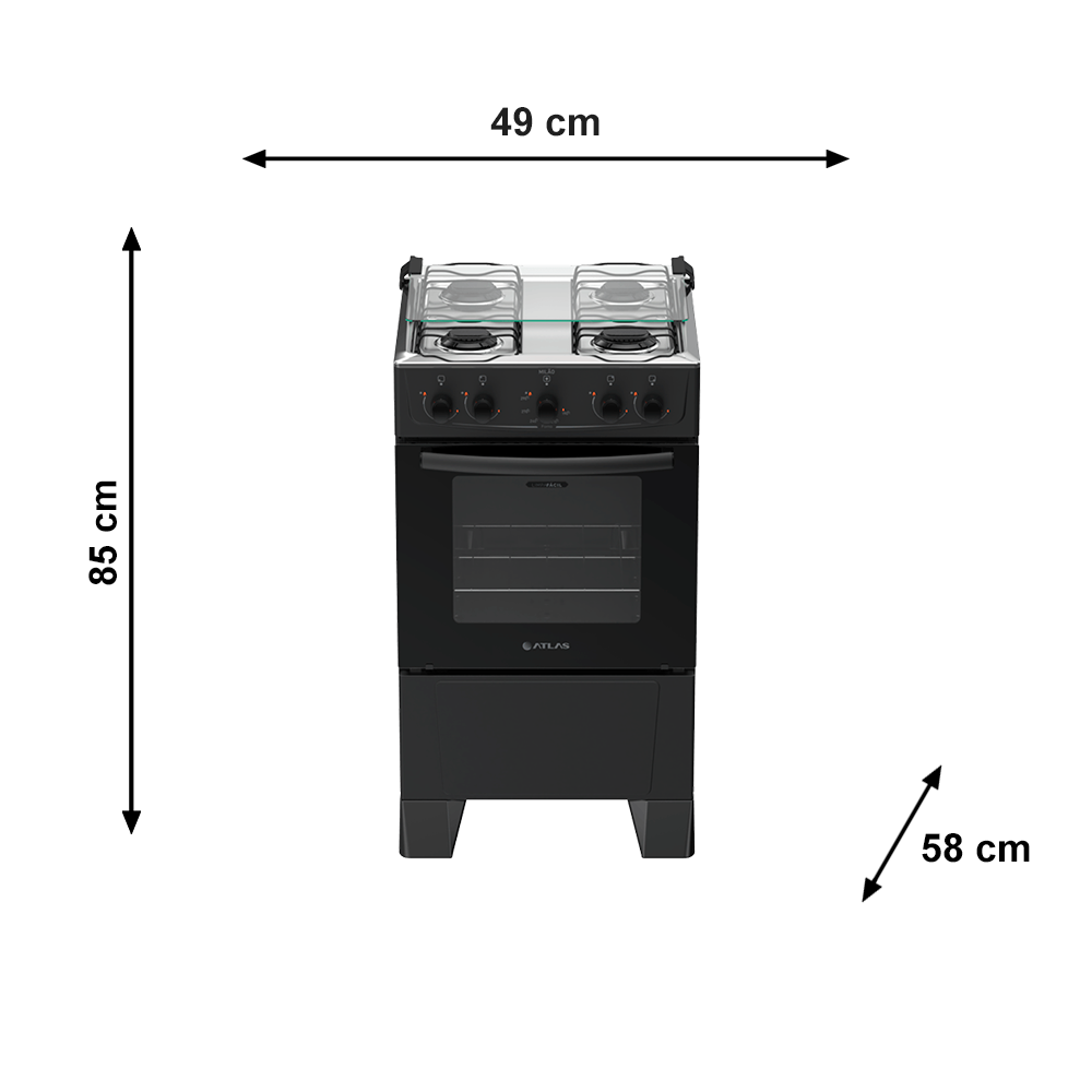 Fogão Milão 4B Preto Atlas