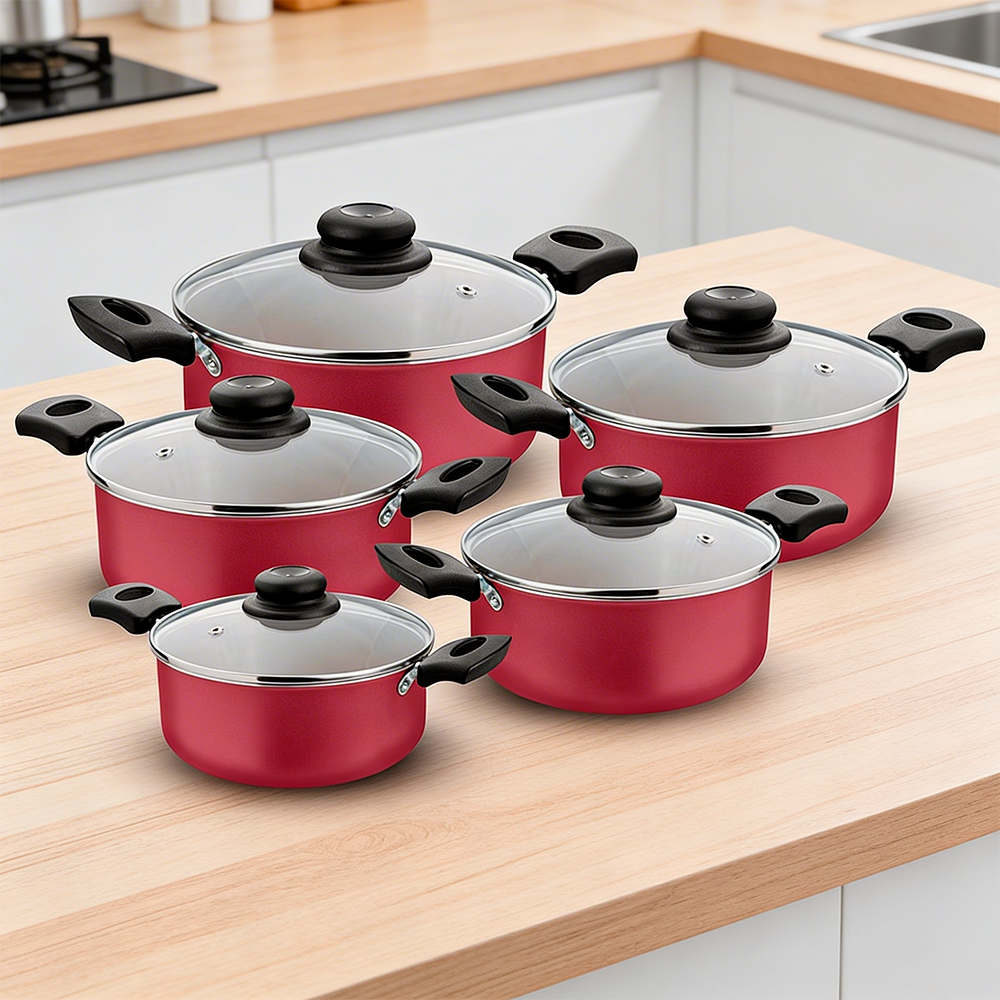 Kit Caçarola 5 Peças com Tampa de Vidro 000462 Cereja/Creme Única Luz