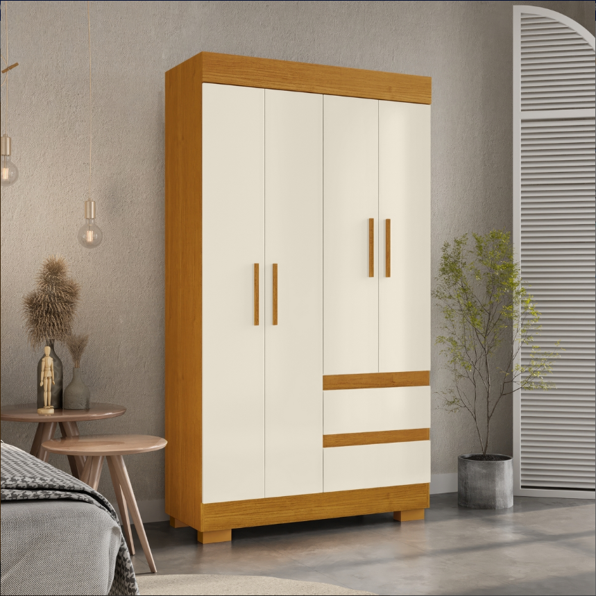 Roupeiro Maya 4 Portas MDP Cinamomo/Off White ACP Moveis 