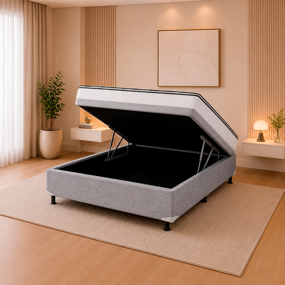 Conjunto Box Baú Acoplado Nápoles Casal 138x65 com Molas Ensacadas Softflex