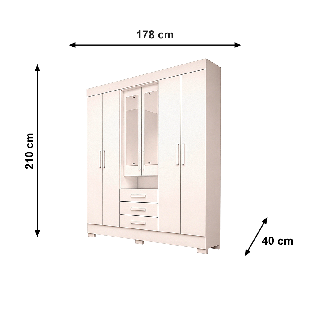 Roupeiro Debora 6 Portas Capelinha com Espelho Branco ACP Moveis