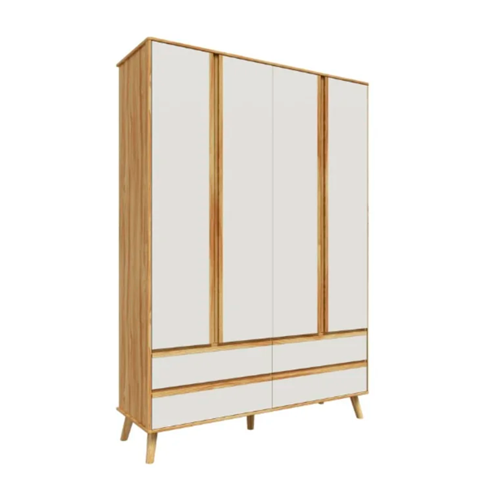Roupeiro Theo Lisa  4 Portas Off White/Amendoa Peroba