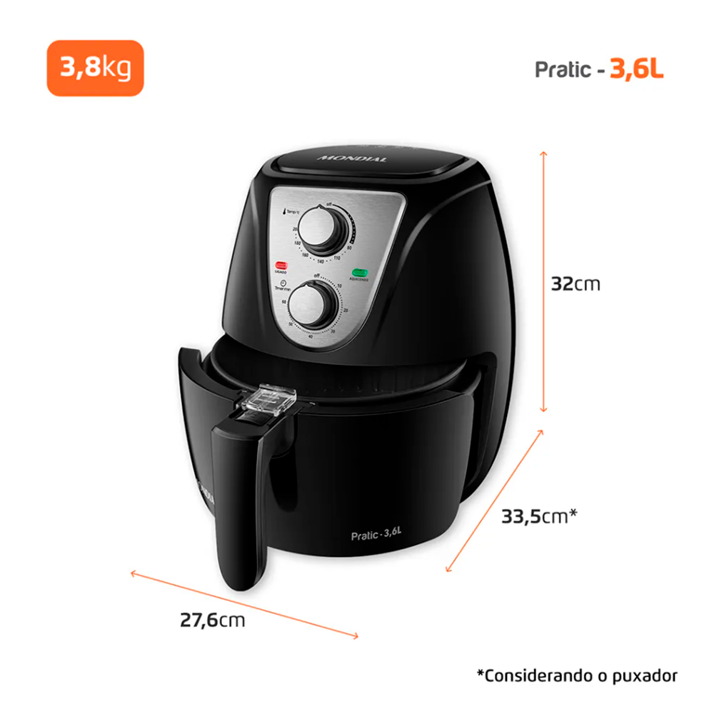 Air Fryer 3,6L AF-36 Pratic 1500W 220V Preto/Inox Mondial 