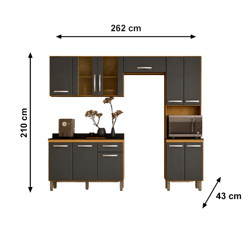 Kit Cozinha Fit+Balcão Fit Freijo/Chumbo Nicioli
