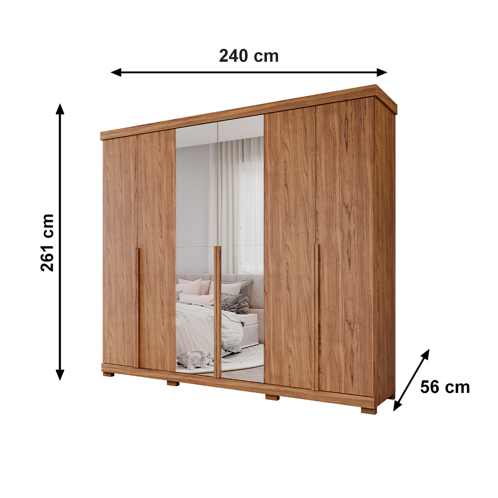 Roupeiro 6P Guarapari Com Kit Espelhos E Kit 8 Pes Retangular Menor Cinamomo Panan