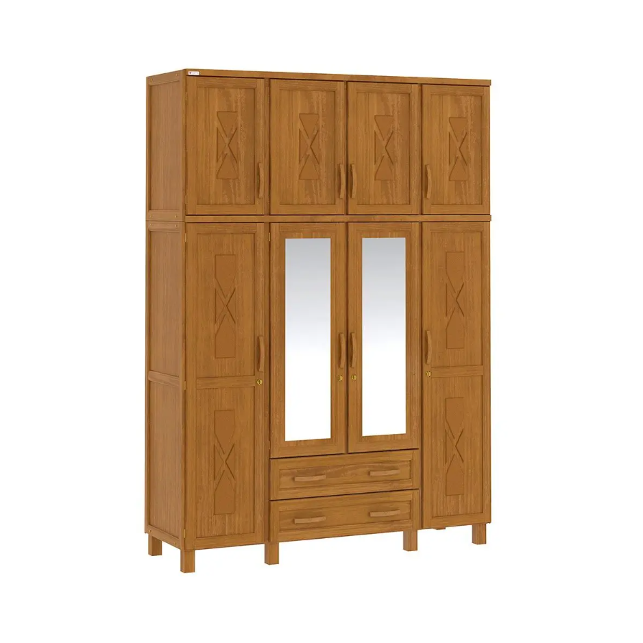 Roupeiro Dallas SUP 4P Pequenas 2P Grandes C/APLIQ 2P ESP Puxador Madeira Carvalho Acetinado Tozetto