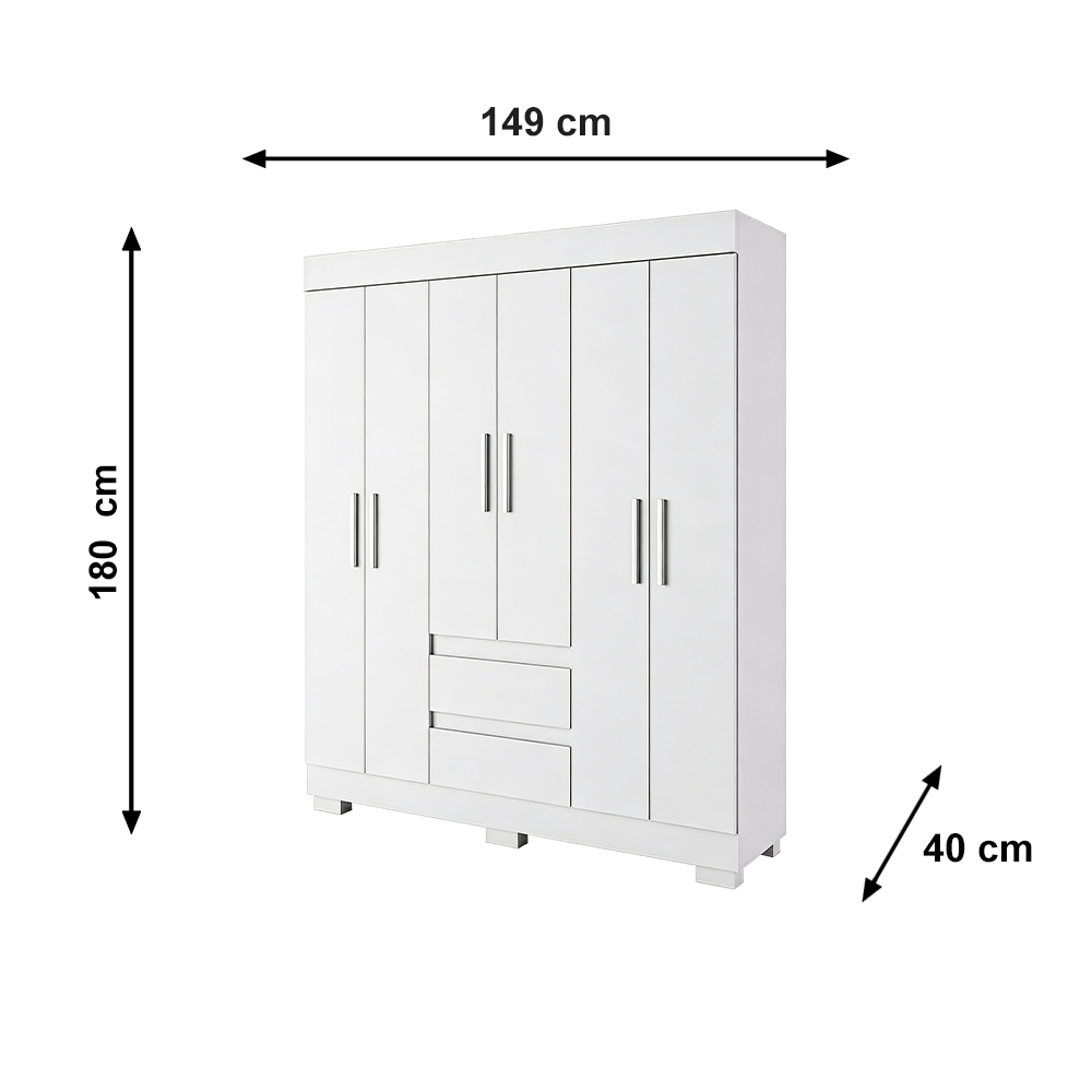 Roupeiro Maya 6 Portas MDP Branco ACP Moveis