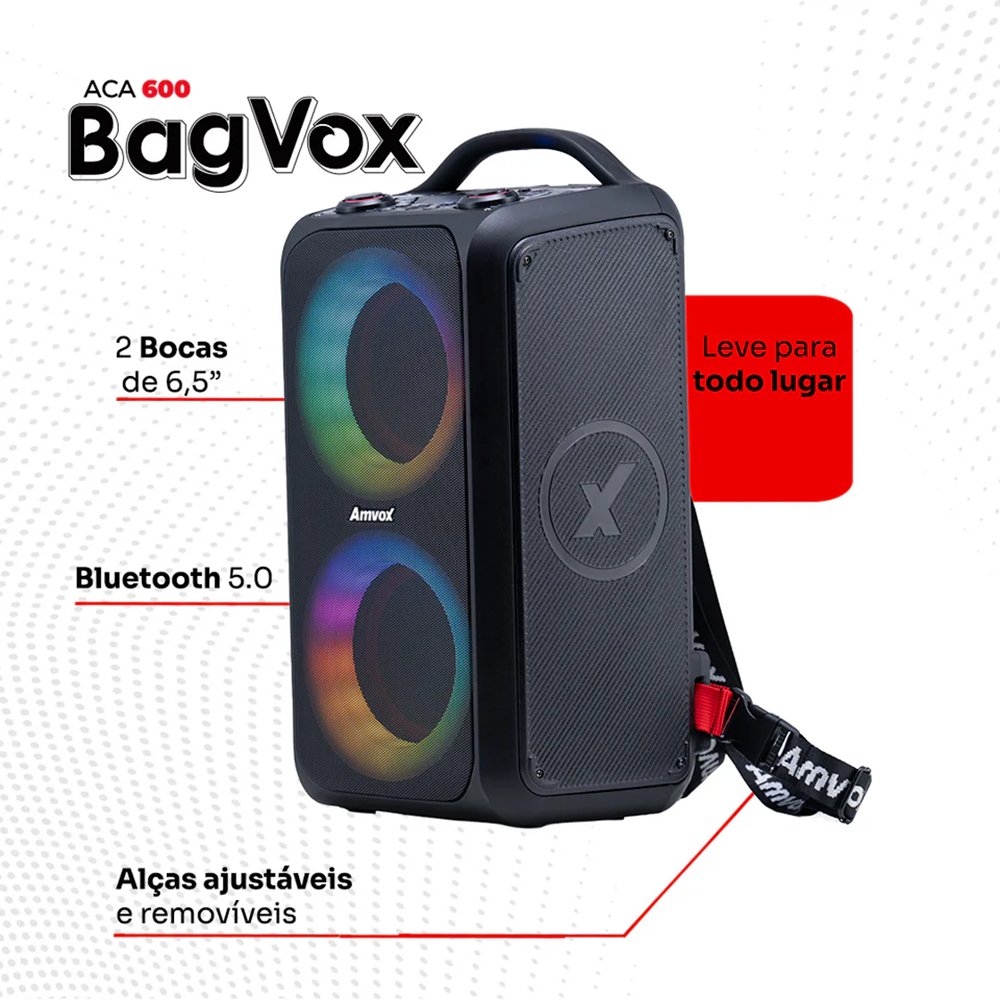 Caixa Amplificada ACA 600 Bagvox Black Amvox