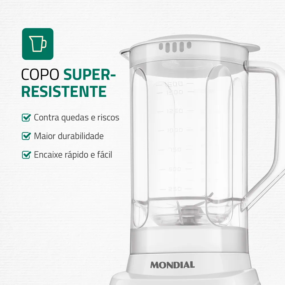 Liquidificador 2V L-97 Pratic Power Branco Mondial