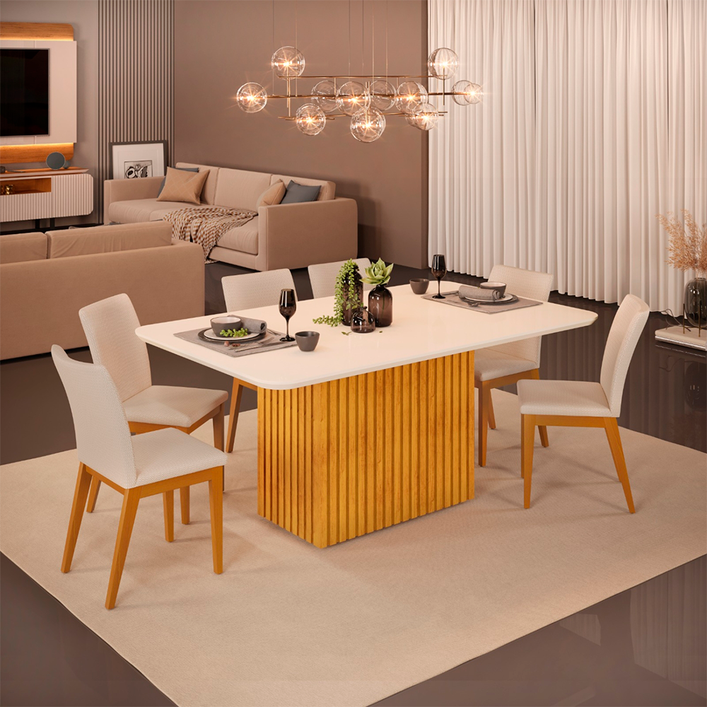 Conjunto Mesa Canes T Chanf Curvo MD/VD 1200x900x22 Cedro/Off 4C Julia CDR/V Lunar DJ Moveis