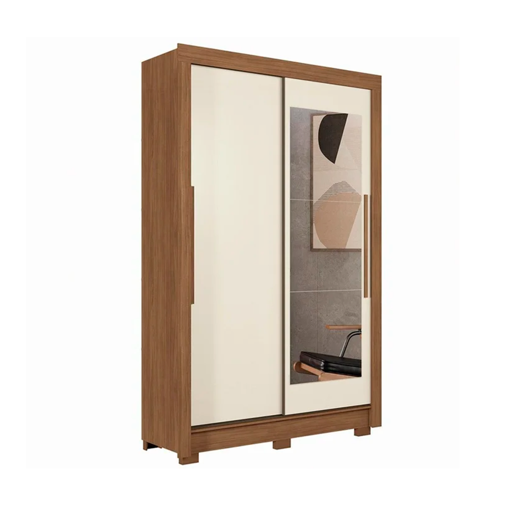 Roupeiro 2 Portas Apollo com Pé com Espelho Cinamomo-Cinamomo/Off White Josan