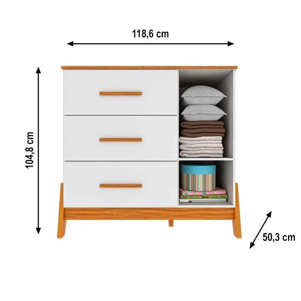 Comoda 1P Guti Retro Lisa Branco Brilho/Amendoa Peroba