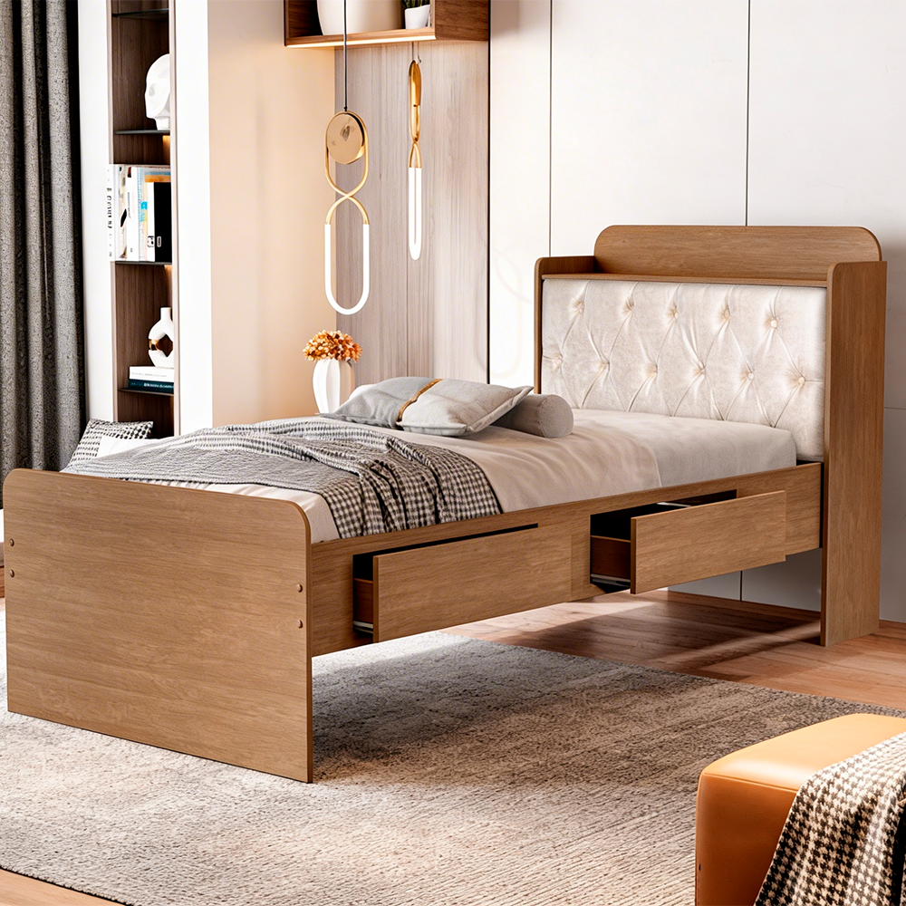 Cama Tamires Bau Castanho Cap Bege Cambel Vj Moveis