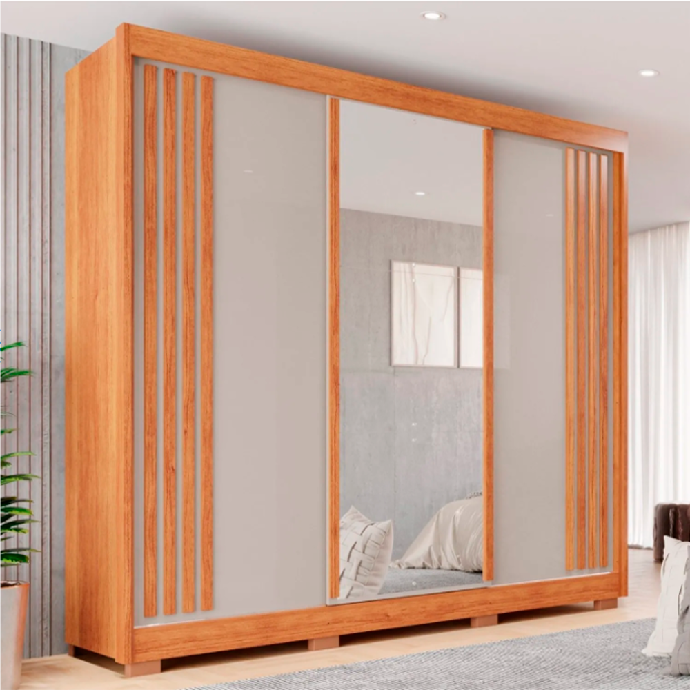 Roupeiro Atenas 3P Plus C/Pés C/Esp Cinamomo/Off Salleto