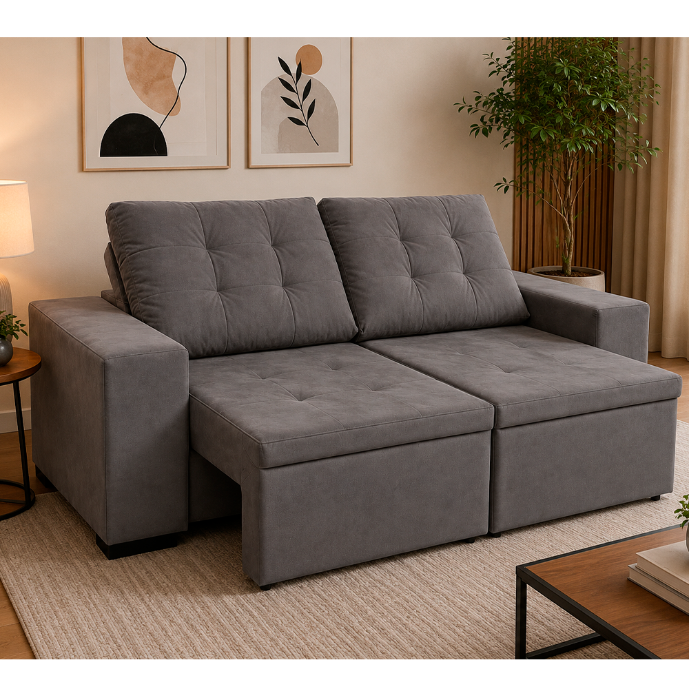 Sofa Viero Veludo Slim Chumbo J.A Estofados