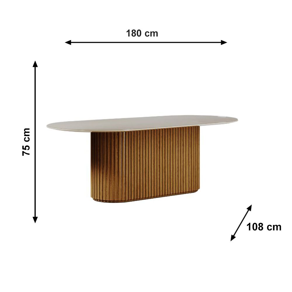 Mesa Living 1.8 C/Vidro Oval Off White/Cinamomo Imcal