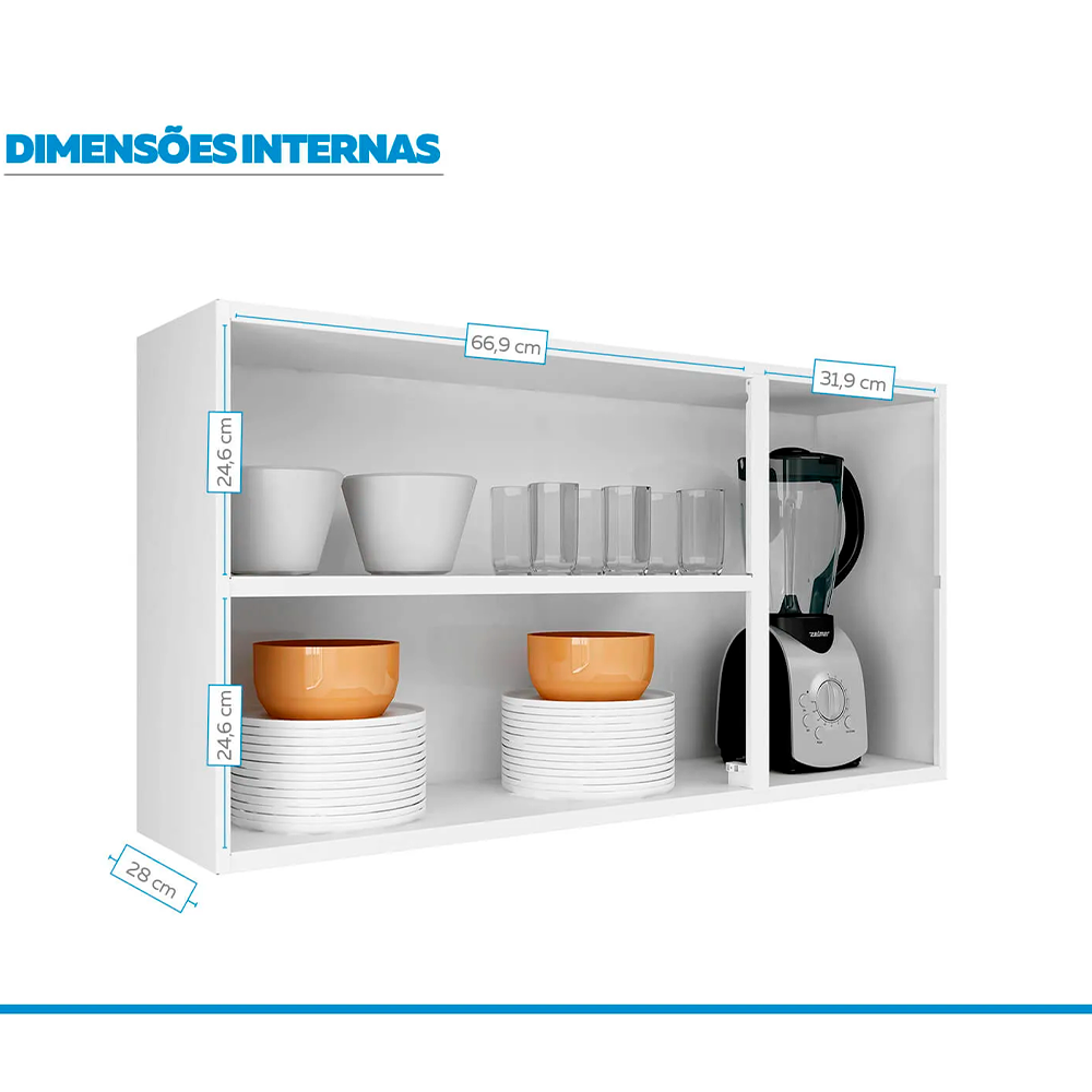 Armário Aéreo de Cozinha Branco 3 Portas com Vidro Luce Itatiaia