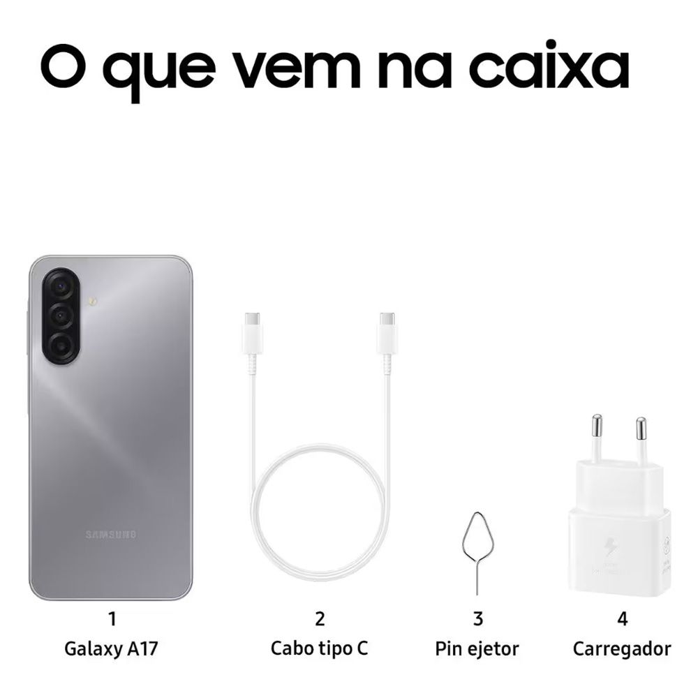 Smartphone Samsung Galaxy A17 Com Ia, 128gb, 4gb Ram, Câm De 50mp, Tela De 6.7", Nfc, Ip54