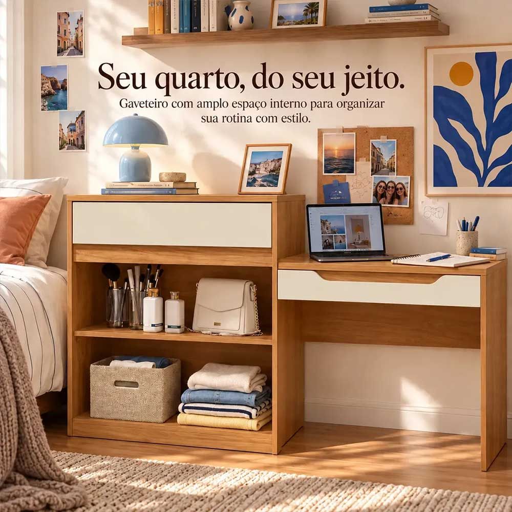 Penteadeira Escrivaninha Trend Albatroz Cinamomo Off White