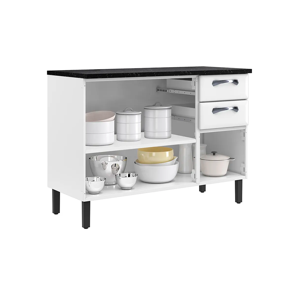 Balcão de Cozinha em Aço 3 Portas 2 Gavetas Branco New Premium Itatiaia