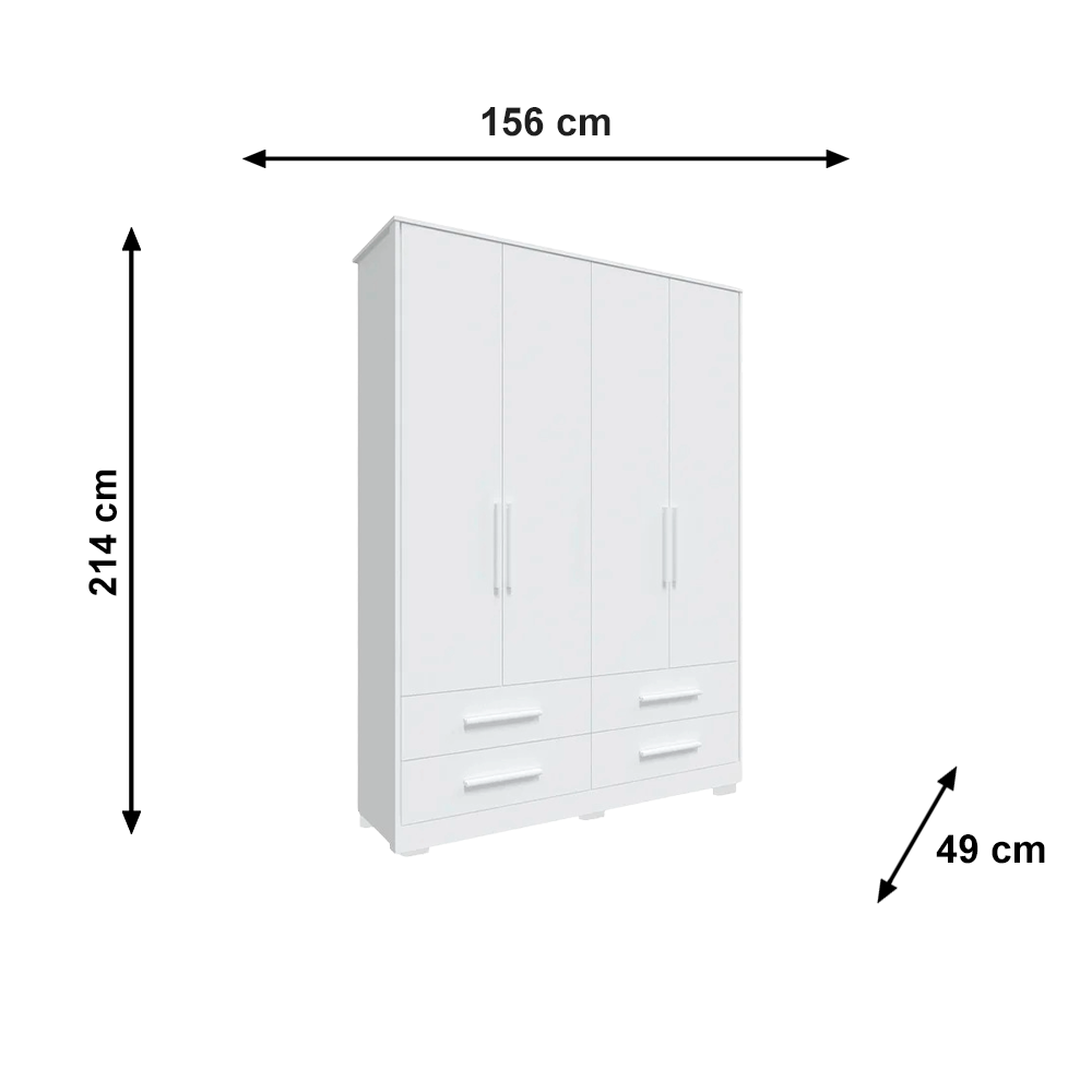 Roupeiro Charlo Lisa 4 Portas Branco Brilho Peroba 
