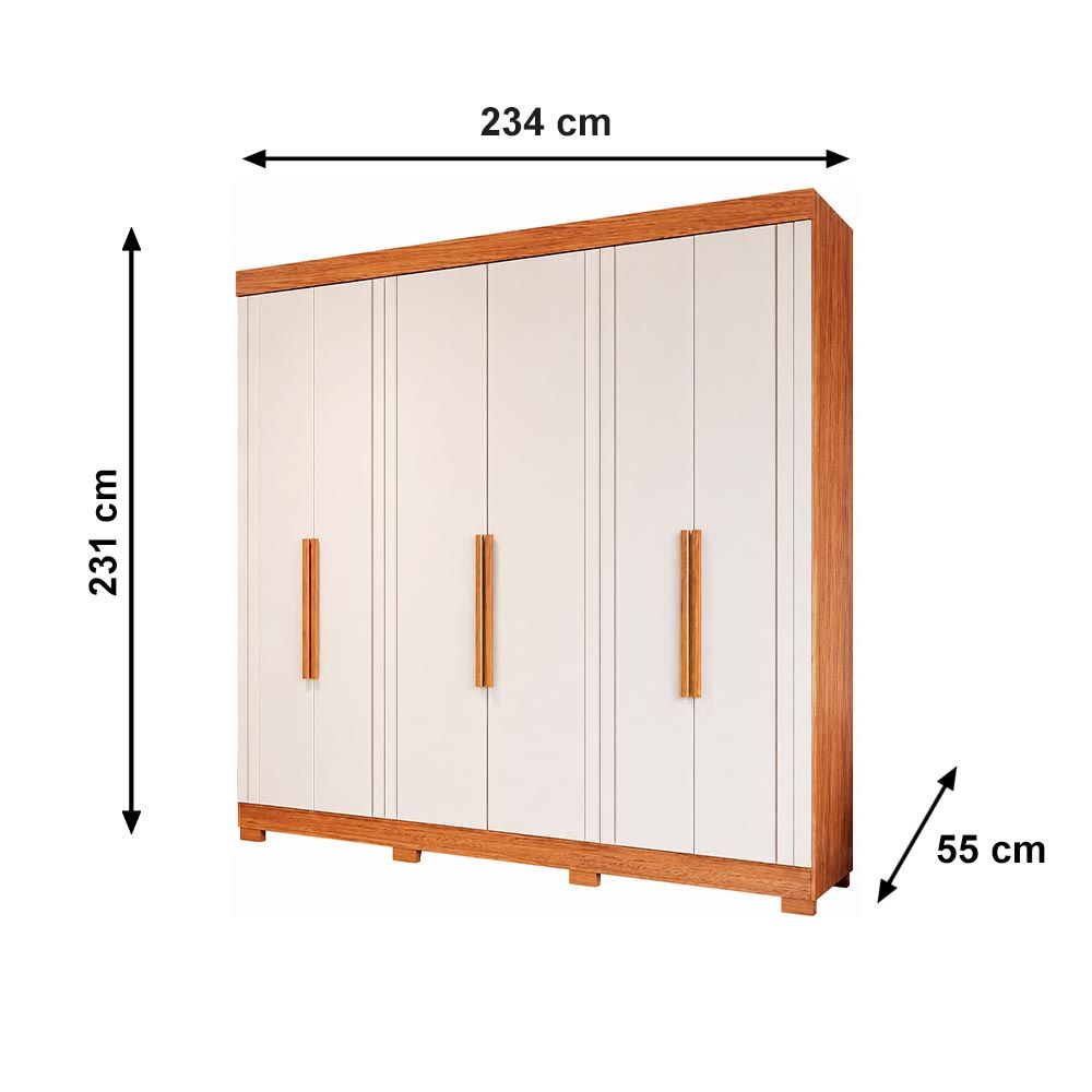 Roupeiro Cecilia 6 Portas com 8 Pés Retangular menor Cinamomo/Off White Panan