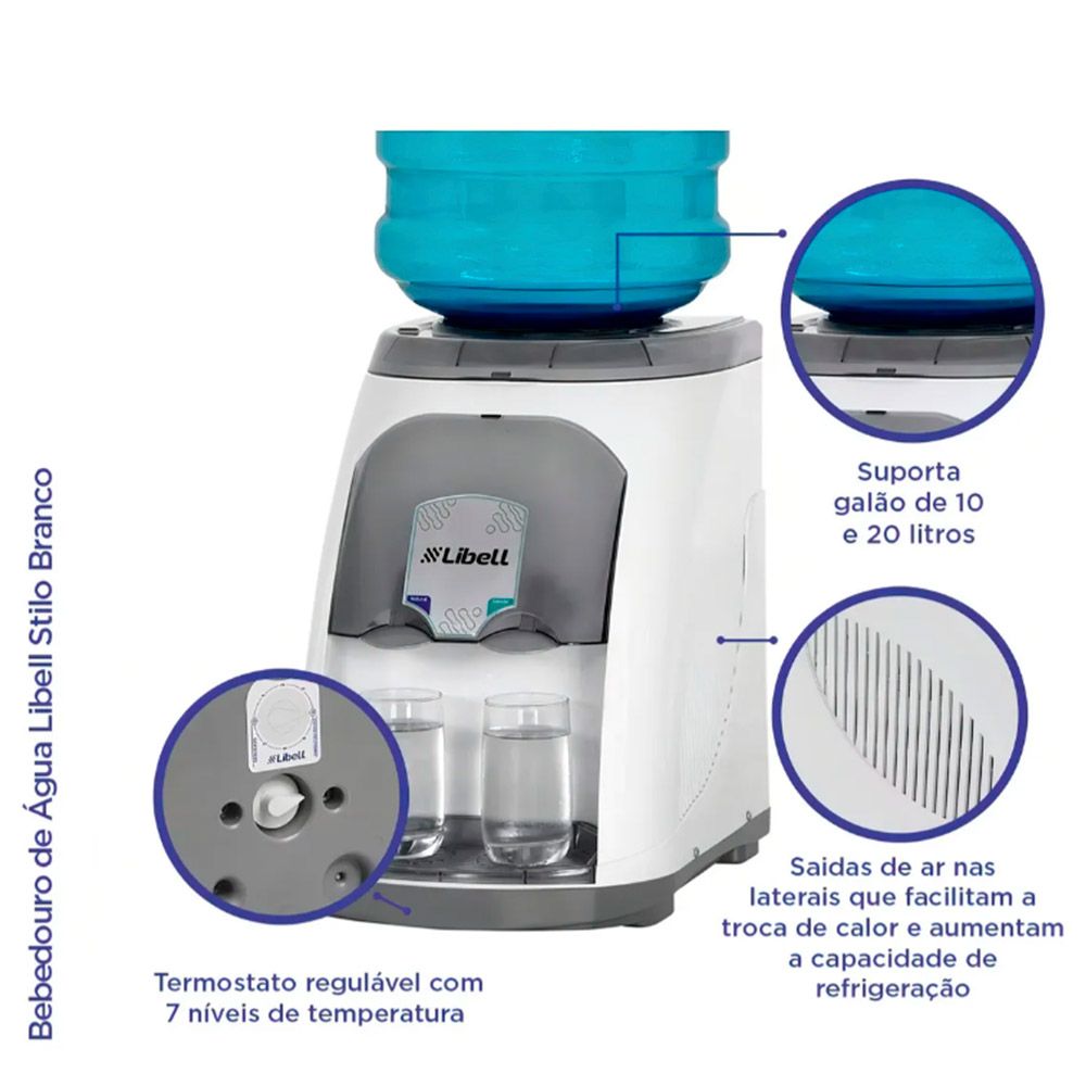 Bebedouro Mesa Stilo Hermetico 220v 50-60hz Branco Cinza Libell