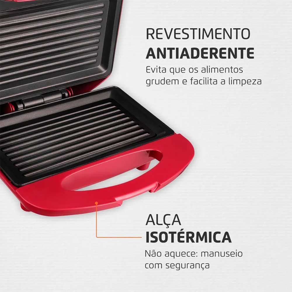 Sanduicheira S-19 800W Vermelho/Inox Mondial
