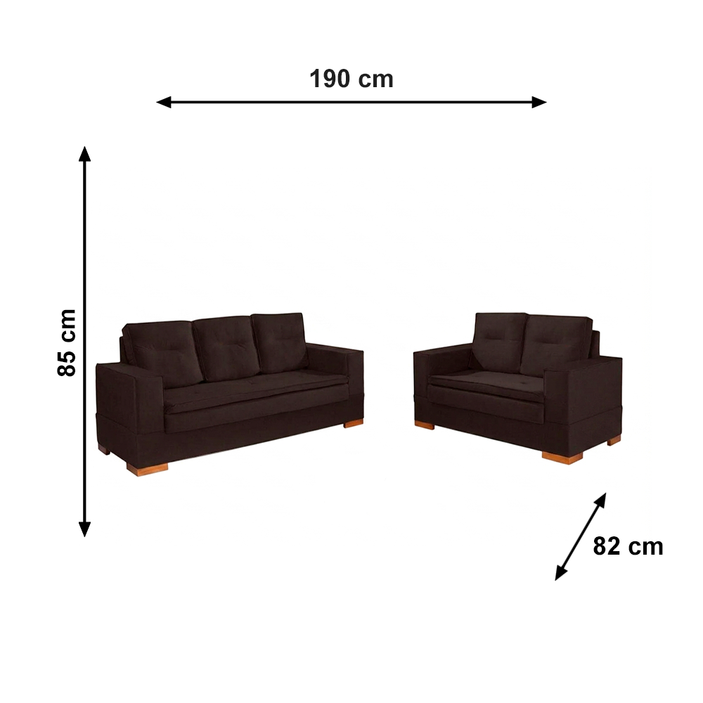 Conjunto de Sofa 2x3L Valencia Veludo Tabaco T02 JW Estofados