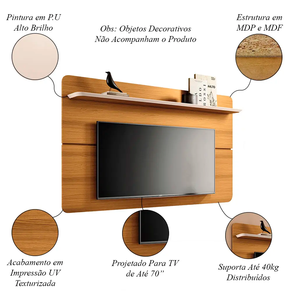 Painel Curv 1.8 Cinamomo/Off White HB Moveis 