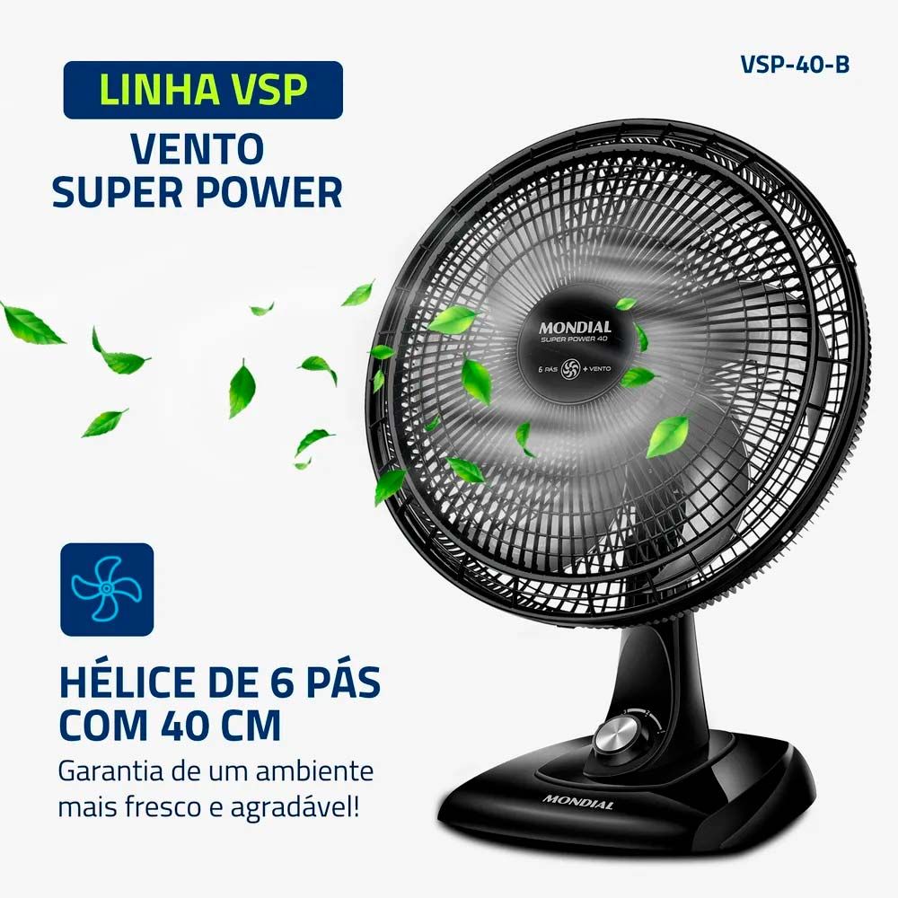 Ventilador 40CM 6P VSP-40 AP Super Power 220V Preto/Cinza Mondial