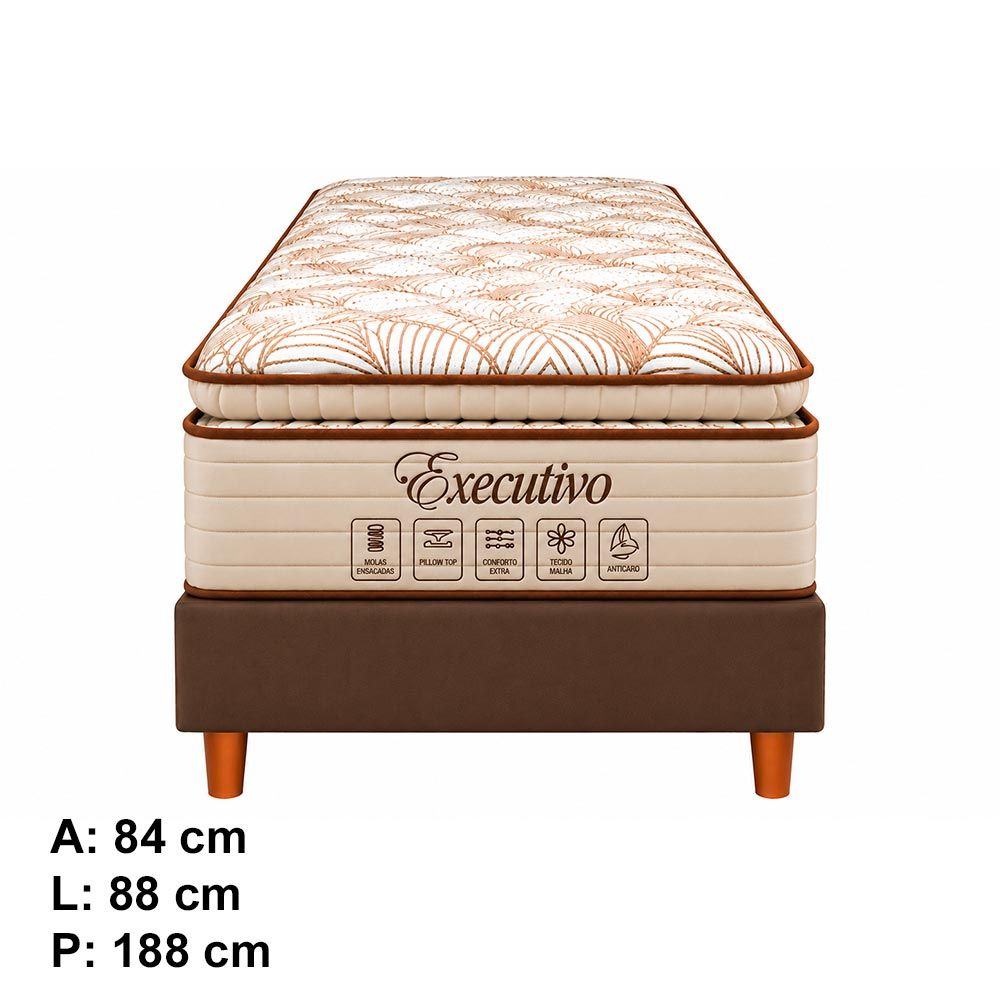 Conjunto Box Solteiro Executivo com Pillow Top e Molas Ensacadas 88x188 Softflex