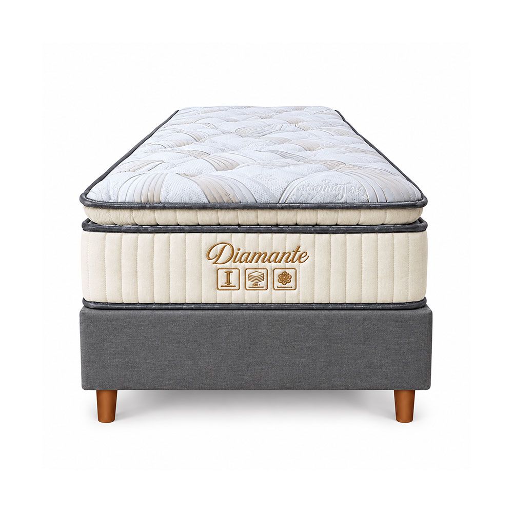 Conjunto Box Solteiro Diamante com Pillow Top e Molas Ensacadas 88x188 Softflex