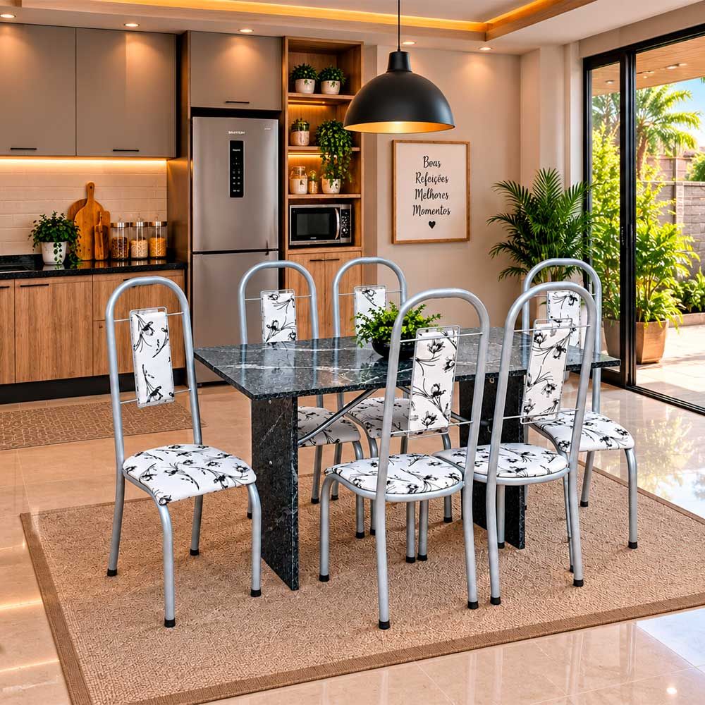 Mesa 6 Cadeiras Paris N39 Granito Luxo Aço Coelho