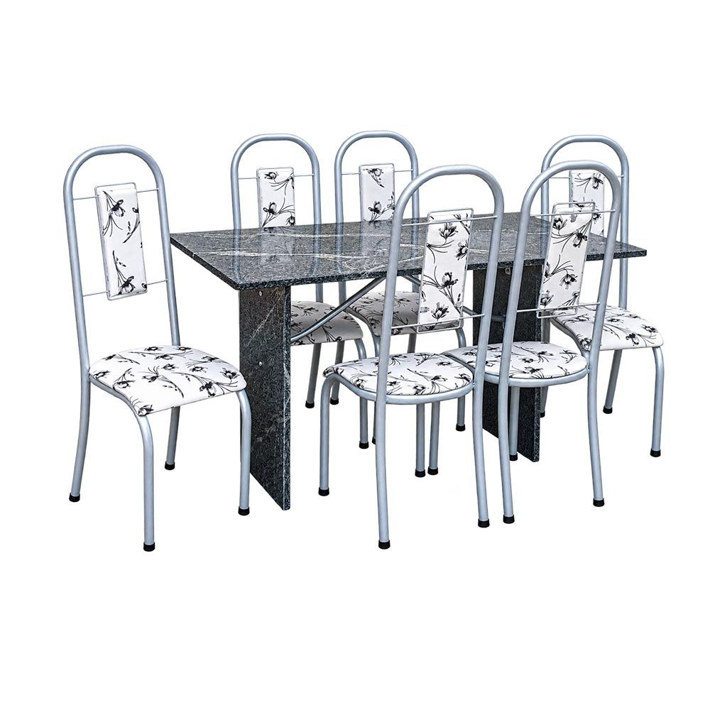 Mesa 6 Cadeiras Paris N39 Granito Luxo Aço Coelho