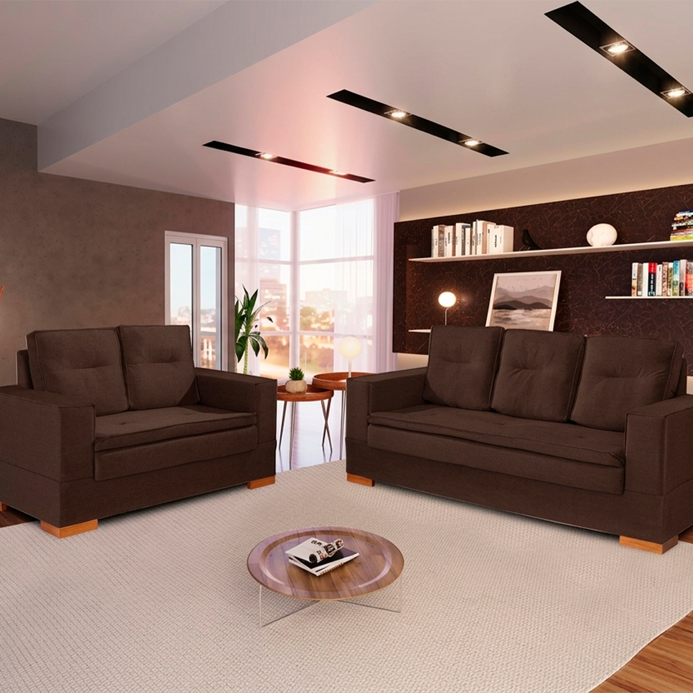 Conjunto de Sofa 2x3L Valencia Veludo Tabaco T02 JW Estofados