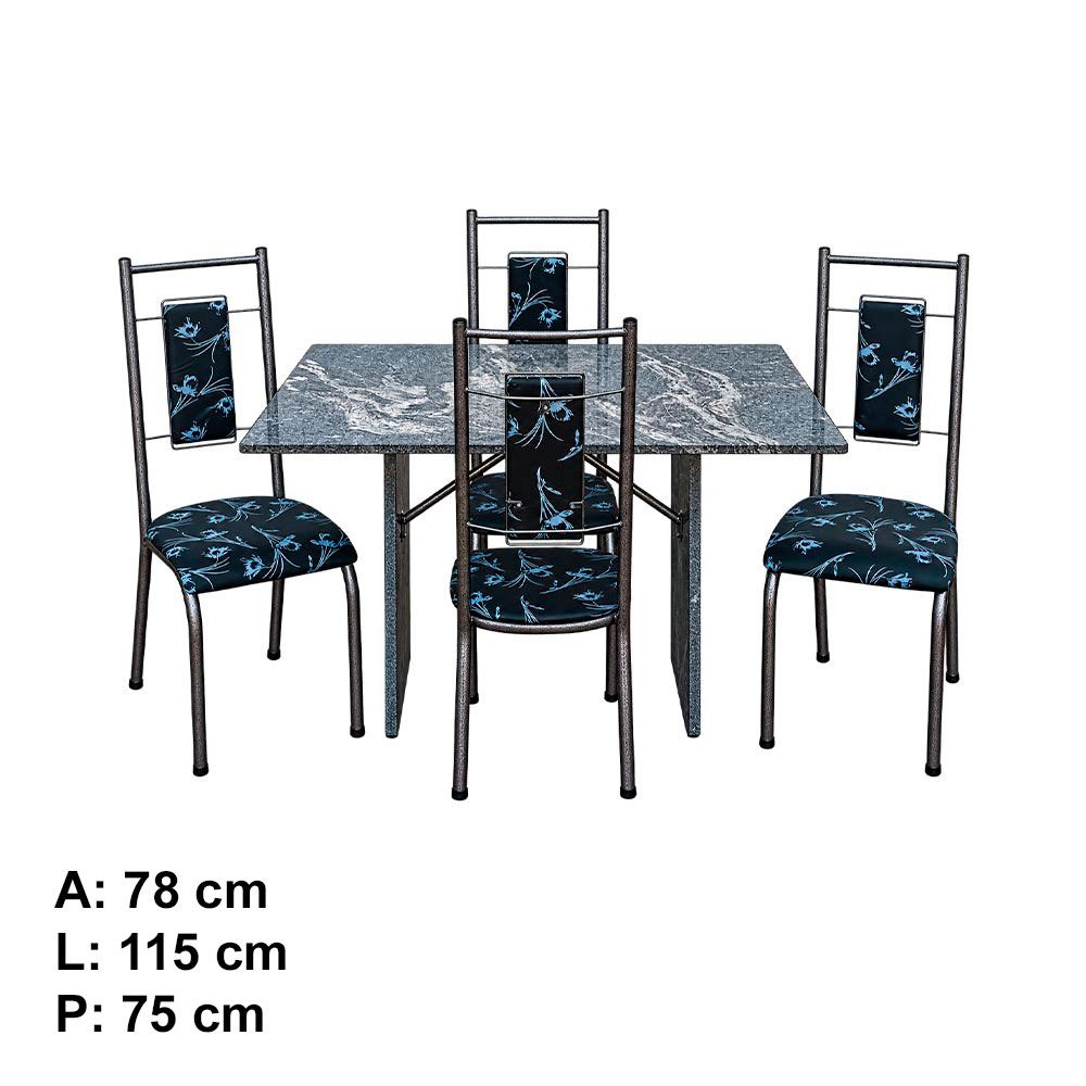 Mesa 4 Cadeiras Paris N39 Granito Luxo Aço Coelho