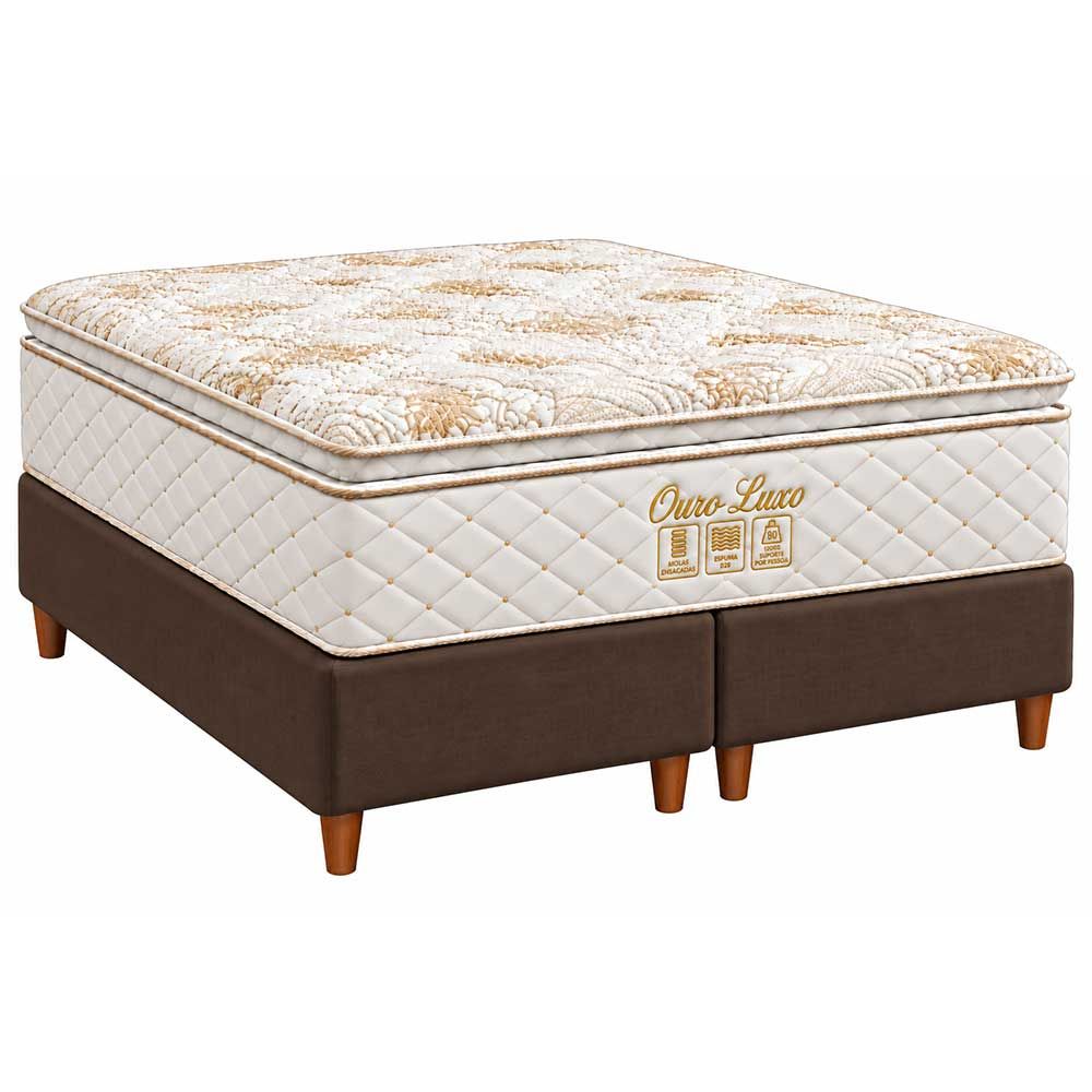 Conjunto Box Queen Ouro Luxo com Pillow Top e Molas Ensacadas 158x198 Softflex