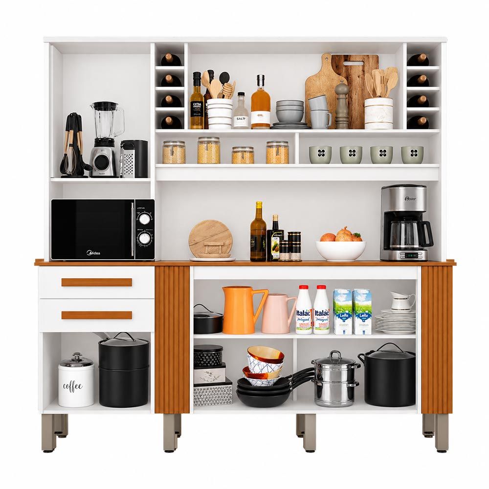 Armário Kit de Cozinha Catar Branco/Cinamomo Salleto
