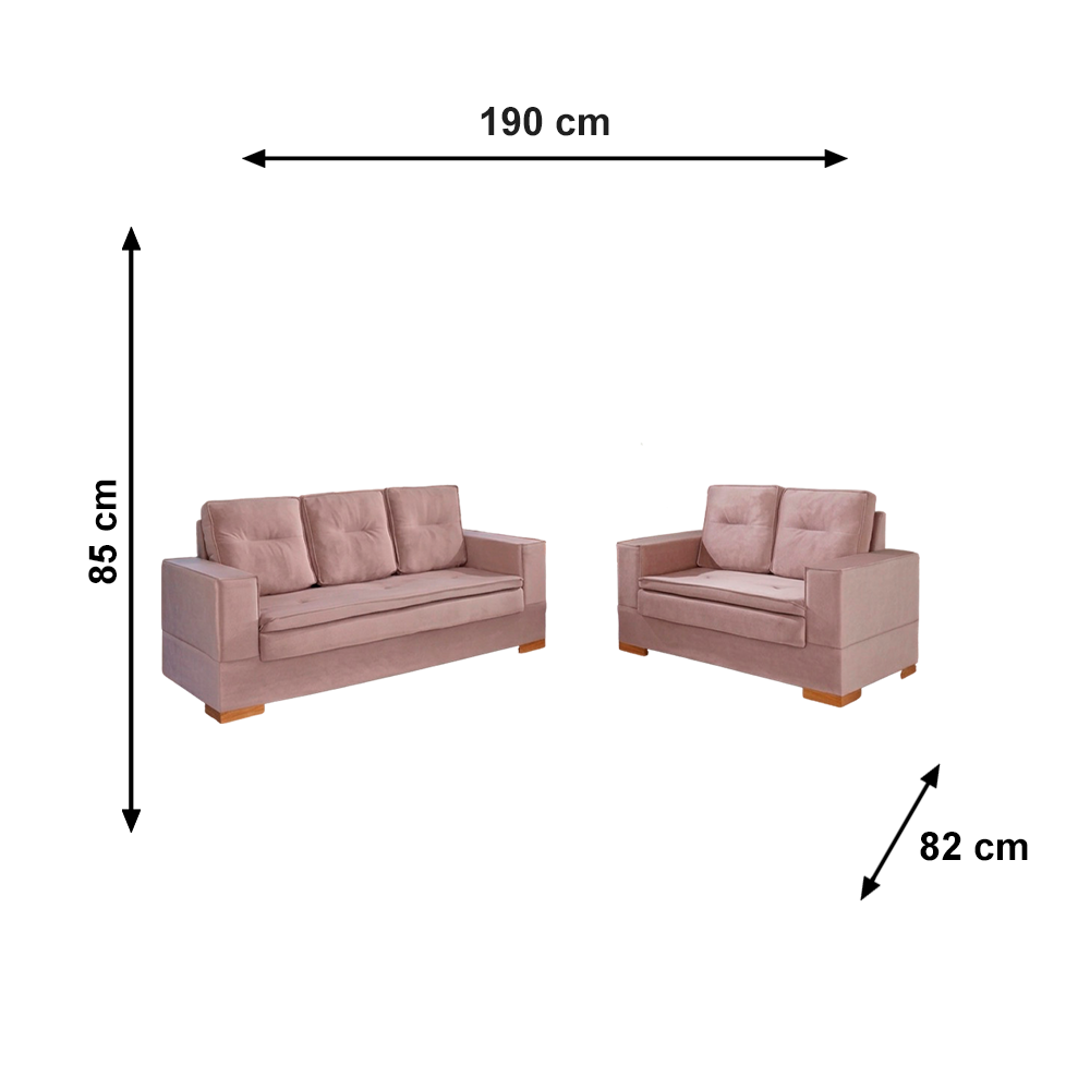 Conjunto de Sofa 2x3L Valencia Veludo Rose T03 JW Estofados