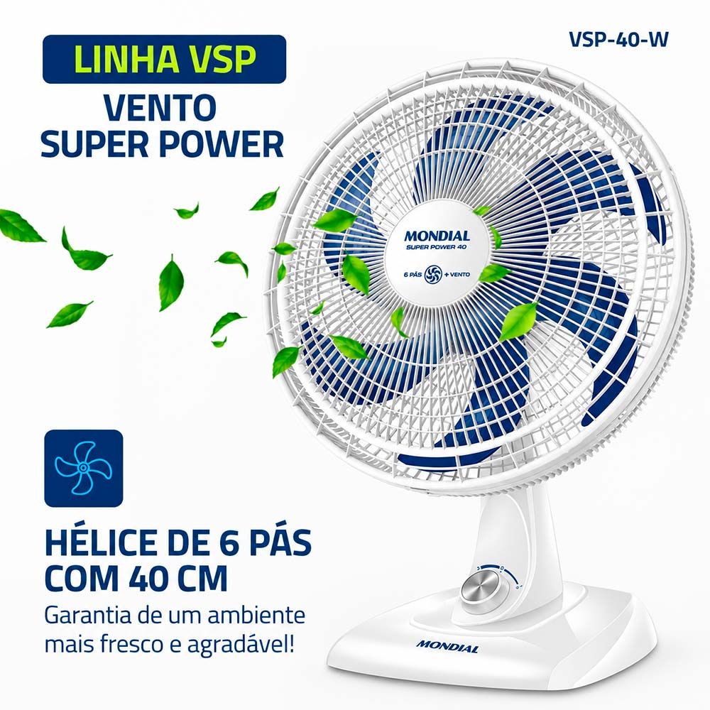 Ventilador 40CM 6P VSP-40 AP Super Power 220V Branco/Azul Mondial
