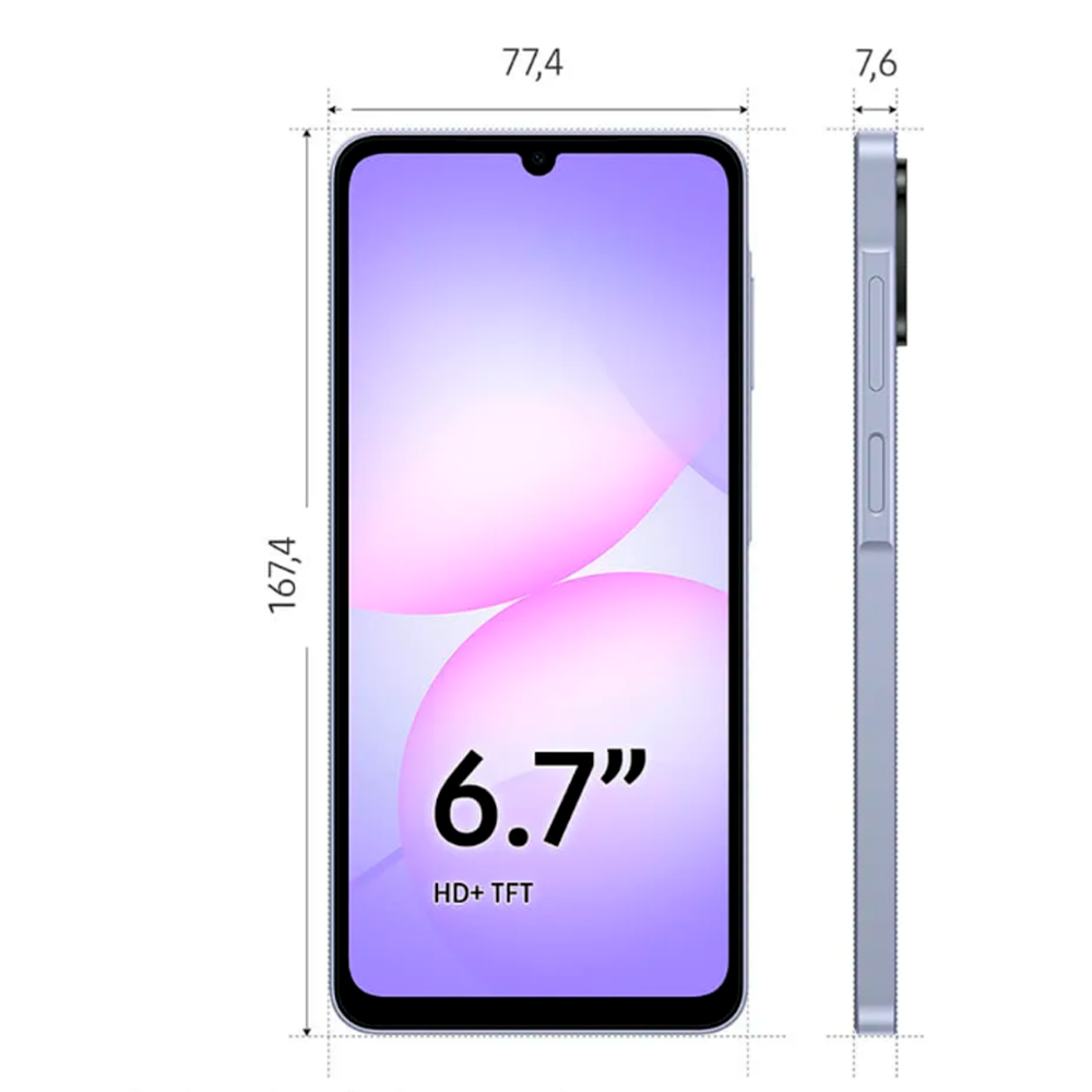 Smartphone Samsung A07 128GB Violeta 4GB RAM Tela 6,7" Câm. Dupla + Selfie 8MP