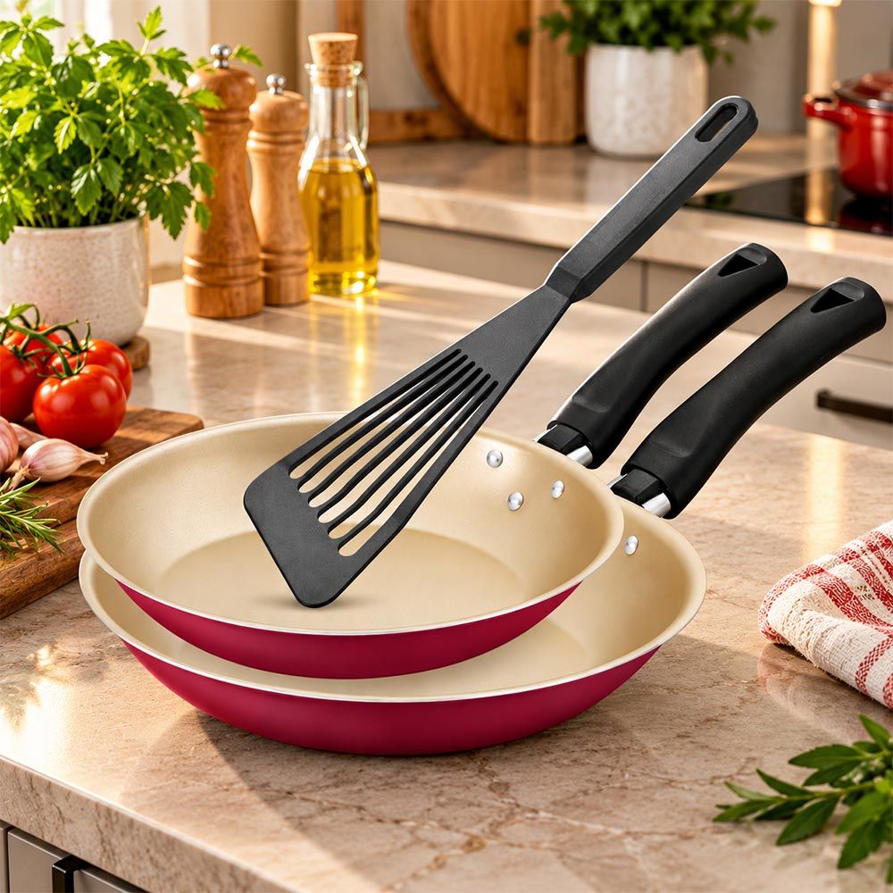 Kit Frigideiras Francesas 18 e 22 cm com Espátula Cereja/Creme Única Luz