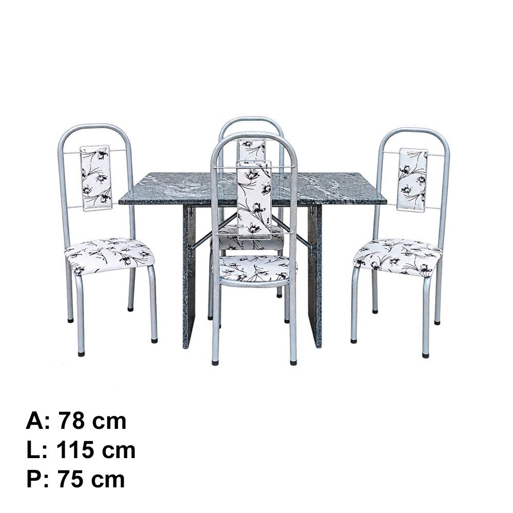 Mesa 4 Cadeiras Paris N39 Granito Luxo Aço Coelho